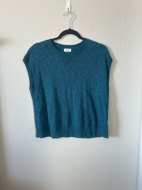 LA MIEL Teal Blue Knit Cap-Sleeve Sweater Top